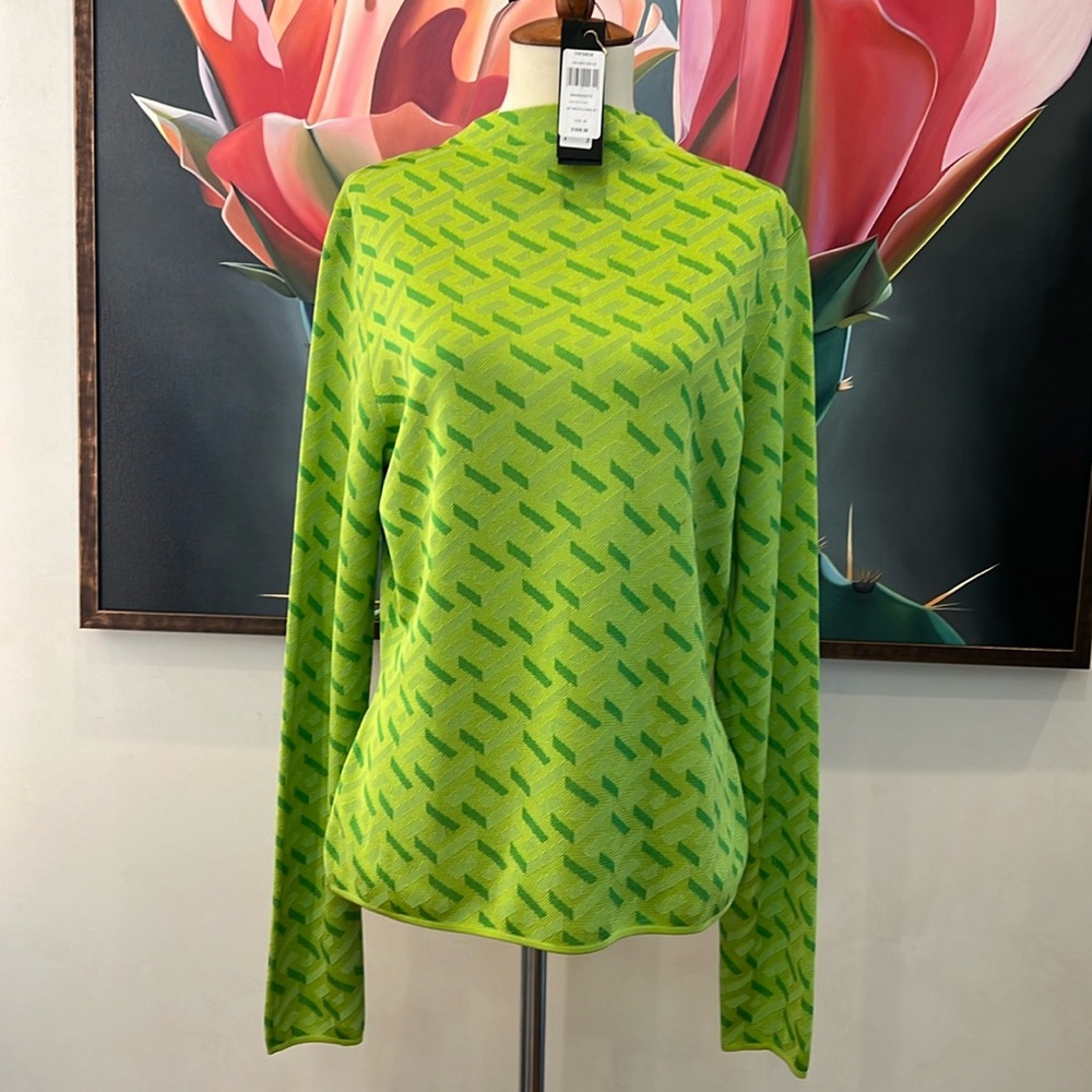 Versace La Greca Jacquard Mock Neck Silk Blend Sweater
